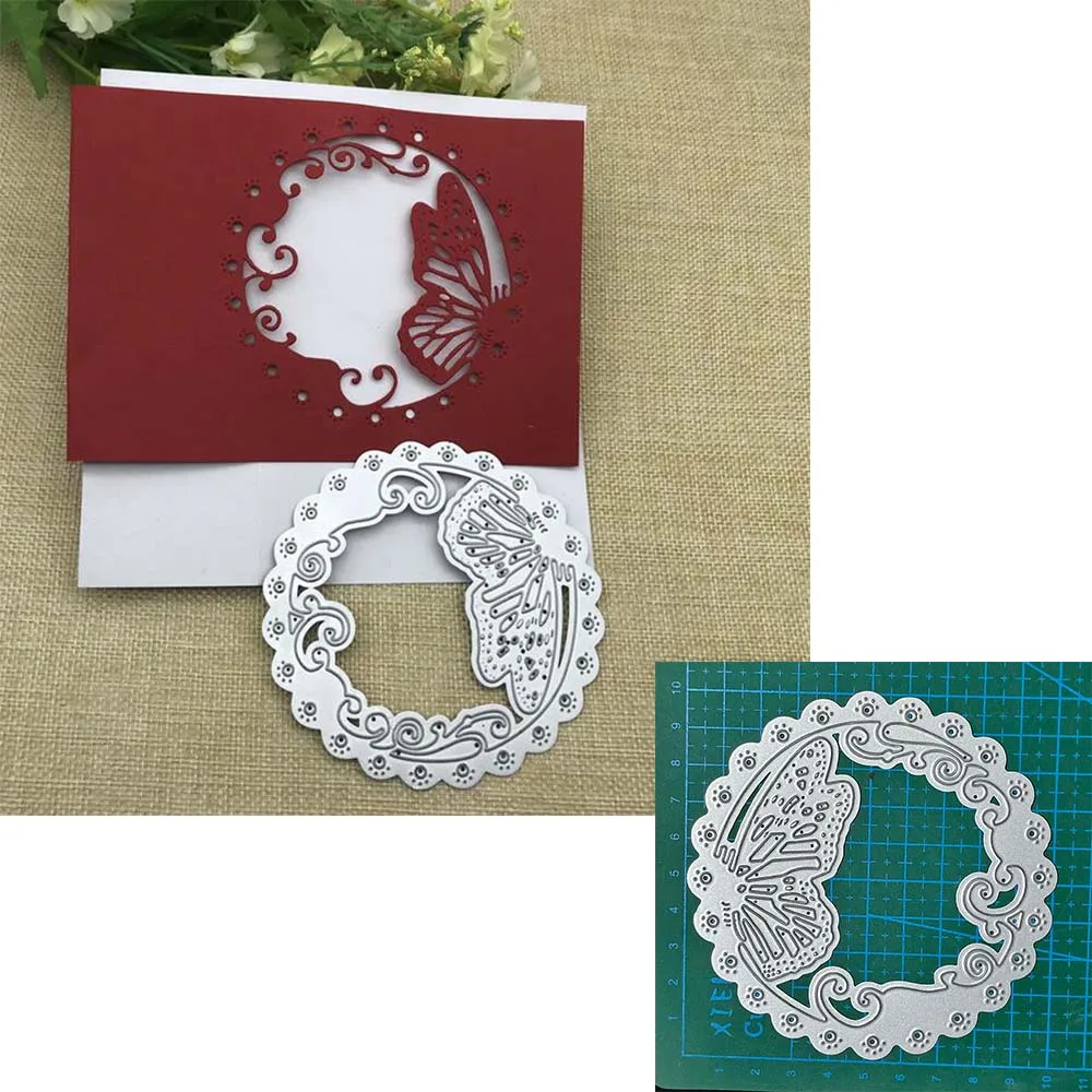 

Butterfly Lace flowers Metal cutting dies mold Round hole label tag Scrapbook paper craft knife mould blade punch stencils dies