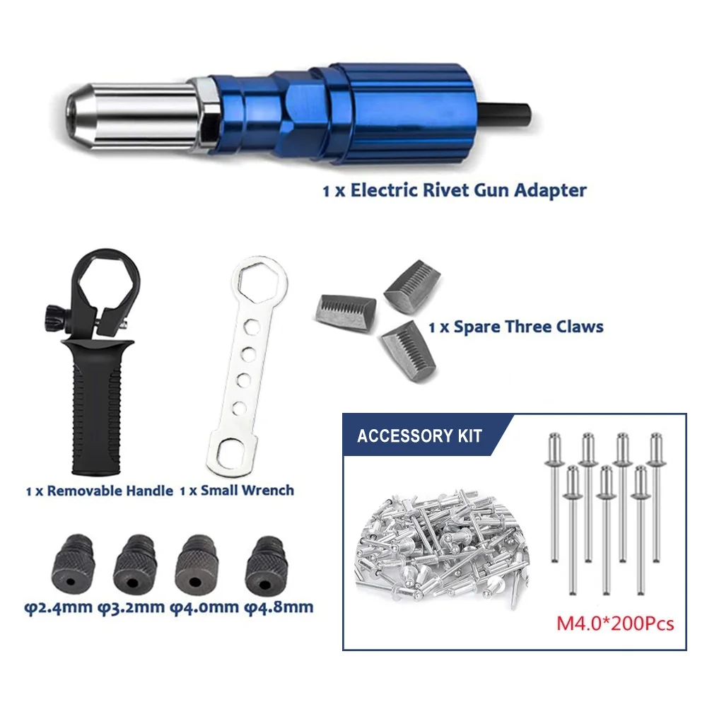 

2.4mm-4.8mm Electric Rivet Gun Adapter, Home Cordless Riveting Tool, Insert Nut Pull Riveting Tool, Suitable For Electric Drills