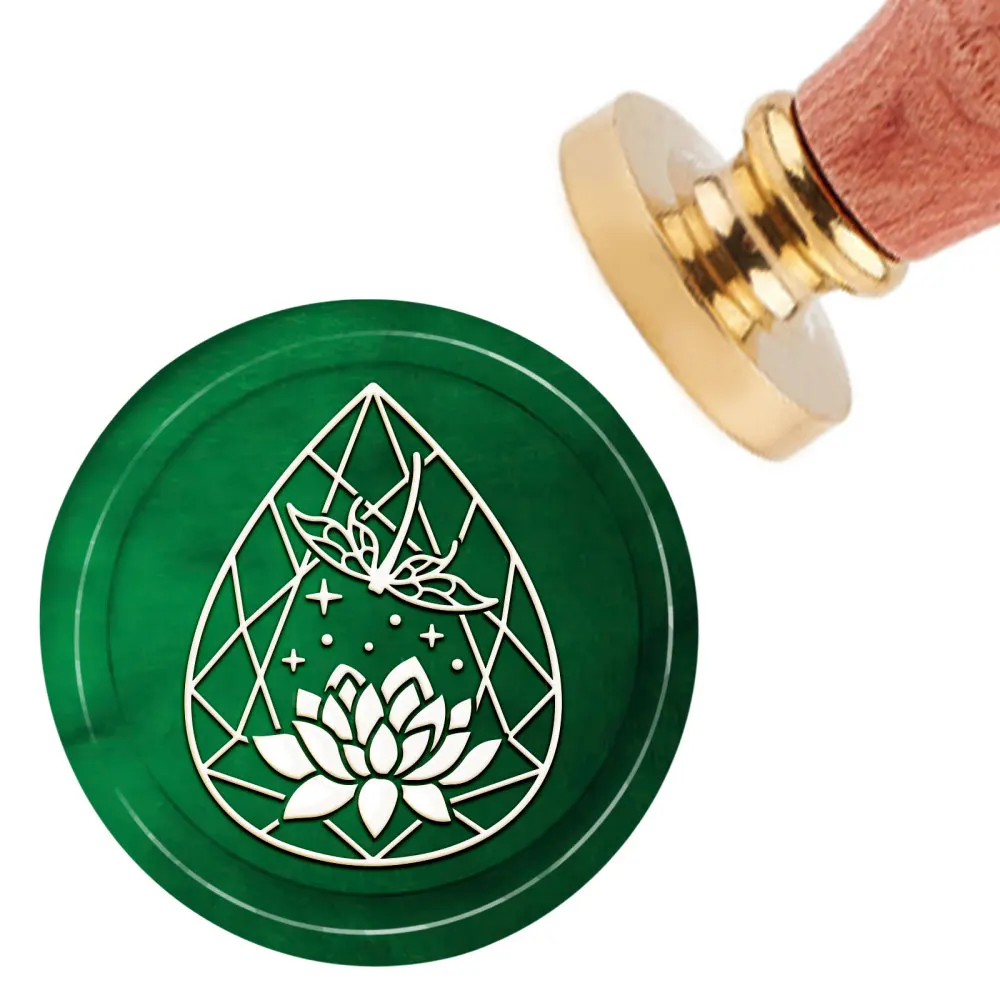 

1Set Wax Seal Stamp Lotus Sealing Wax Stamp Dragonfly 30mm Removable Brass Head Sealing Stamp with Wooden Handle