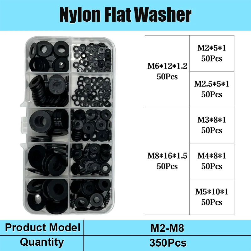 Durable Nylon Flat Washer - Black & White Insulation Gasket Rings