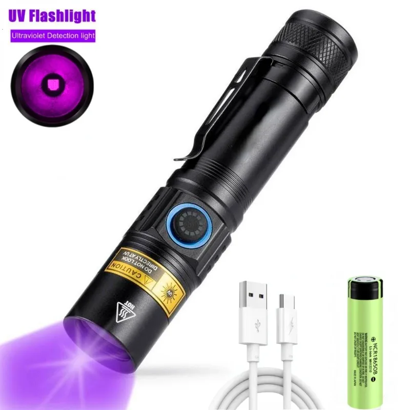 

365nm 5w Ultraviolet Flashlight Type-C Usb Rechargeable UV Leakage Ore Money Dog Cat Urine Tinea Marker Inspection Torch