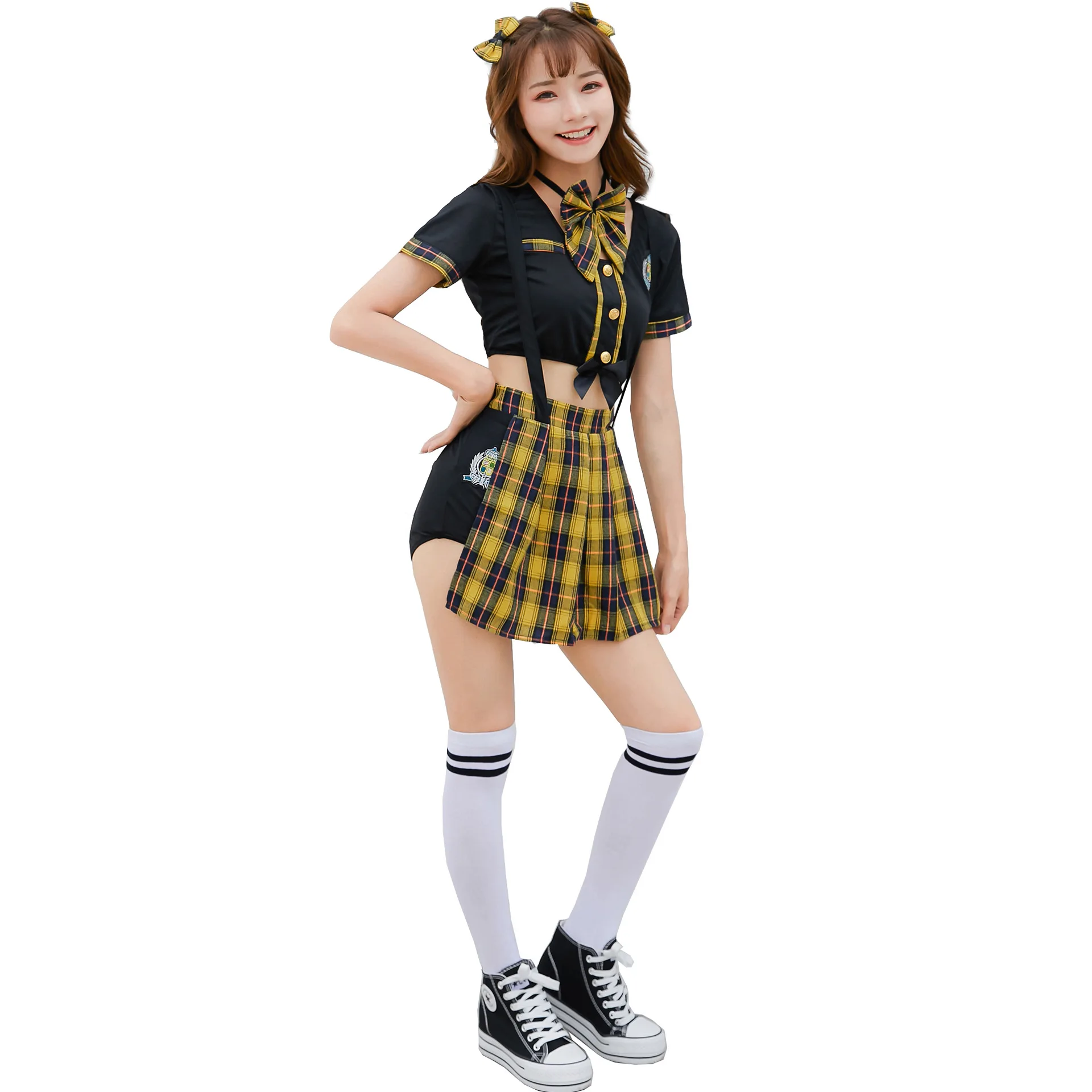 Retro Checkered Female Student Cheerleading Outfit