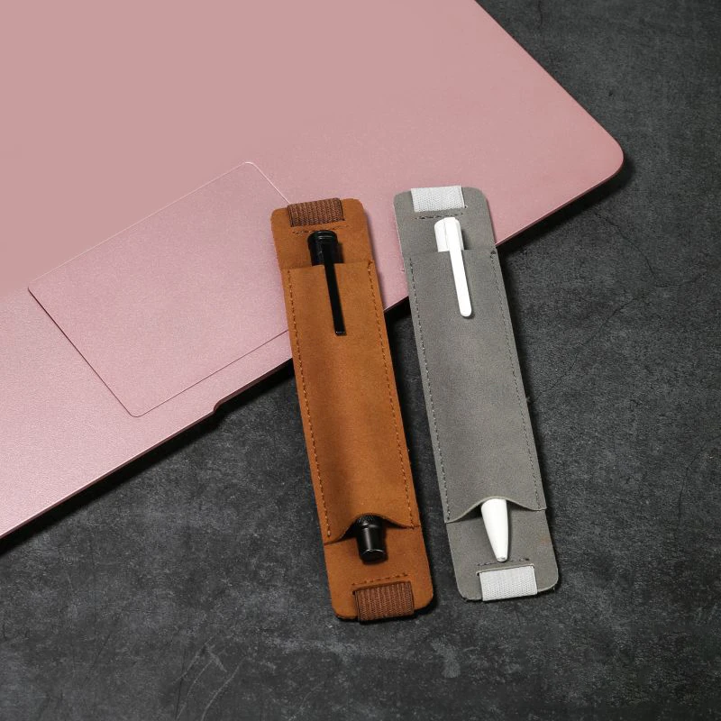 Pen Bag Pencil Case Elastic Buckle Pen Clip Pu Leather Holder Portable Lightweight Office Meeting Supply Hot Sale 18*3.5cm