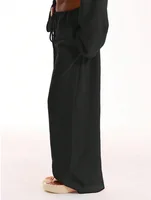 Casual Oversized White Solid Wide Leg Pants Fashion Women Elastic High Waist Pocket Baggy Sweatpant Office Lady Commute Trousers - Image 5
