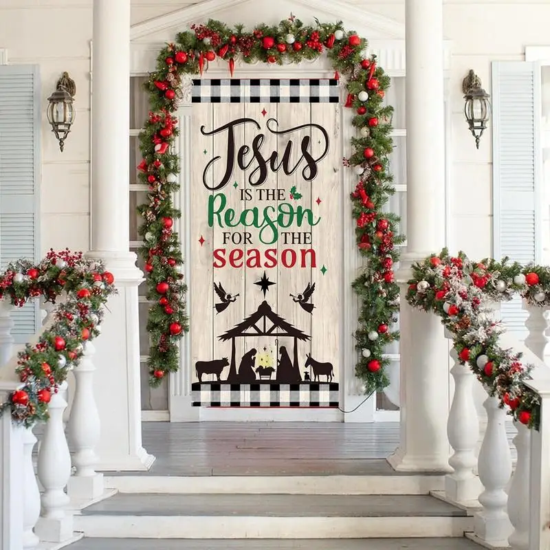 Couverture De Porte De Crèche De Noël | Bannière En Tissu De Nuit