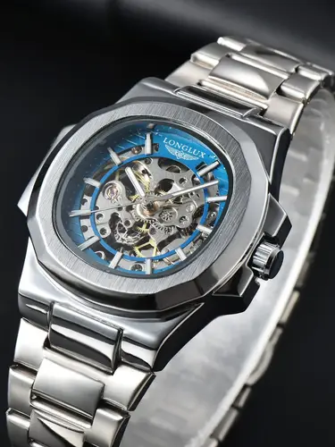 LONGLUX Men automatic mechanical watch luxury watches waterproof skeleton business cheap wholesale stainless steel gift watch - Image 3