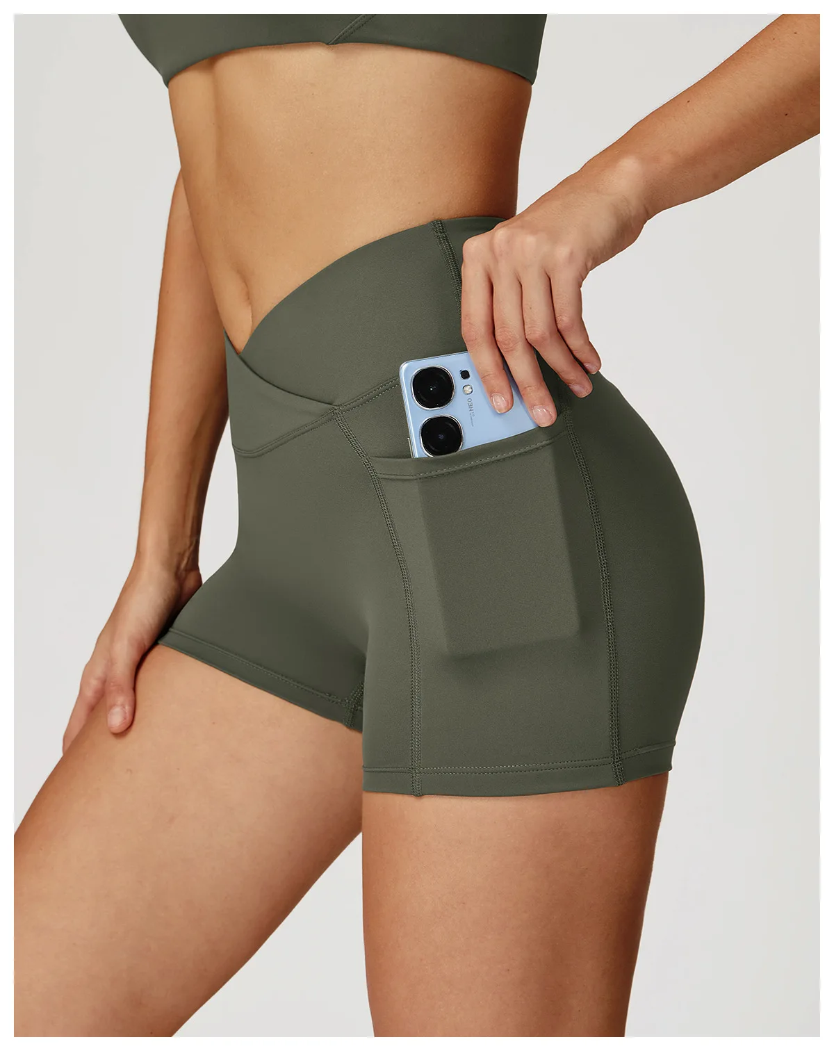 Legging Court Sport Femme Taille Haute avec Poches