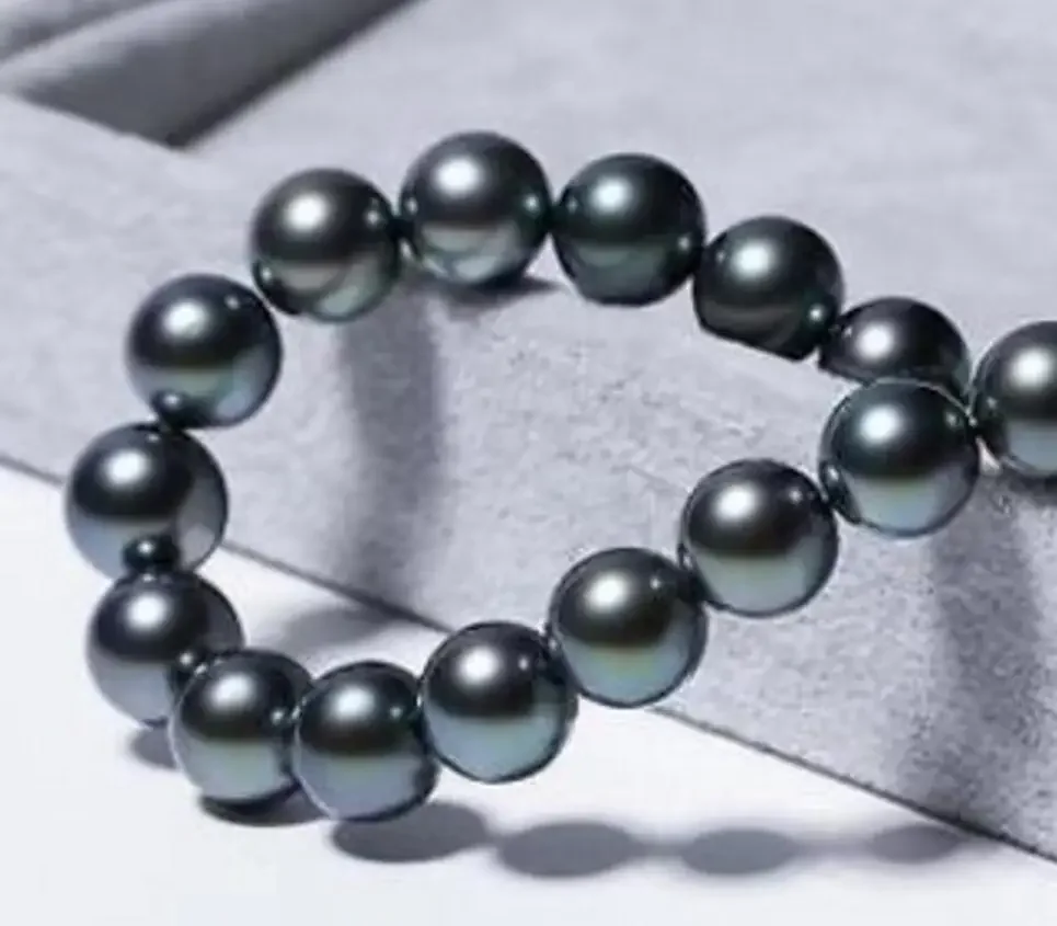 Fashion jewelry   HUGE 18" 9-10MM 100% TAHITIAN GENUINE BLACK PERFECT ROUND PEARL NECKLACE AAA