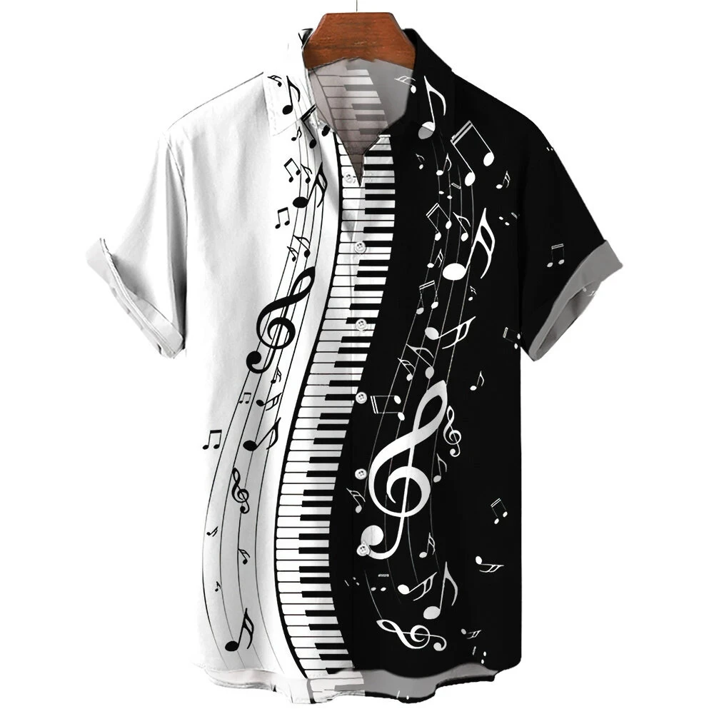 Music Hawaii Shirt Men Women Fashion Casual Social Vocation Camisas Cuba Blouse Short Sleeve Beach Lapel Shirts Men's Clothing