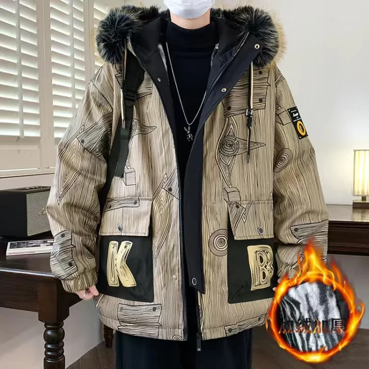 

Men's Winter Warm Hooded Cotton Jacket Loose Coat Jackets Long Sleeves Single-breasted Pockets Solid Color Casual Tops Parkas