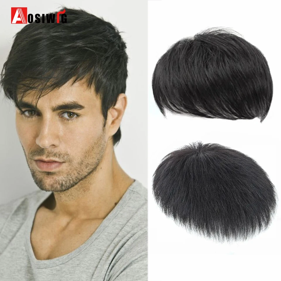 AOSI Synthetic Natural Fake Hairpiece for Men Natural Invisible Topper Closure Hairpiece Suitable For Cover White Hair Loss Hair