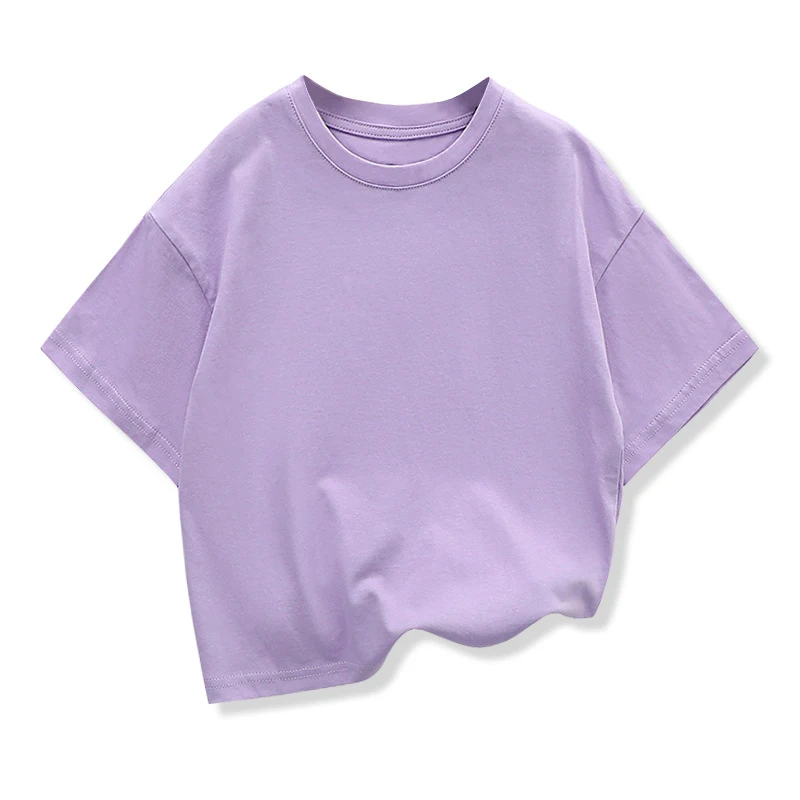 Kids Dropped Shoulder Short-sleeved T-shirt Summer New Pure Cotton Round Neck Loose Bottoming Shirt Student Sportswear 2-10Y 3