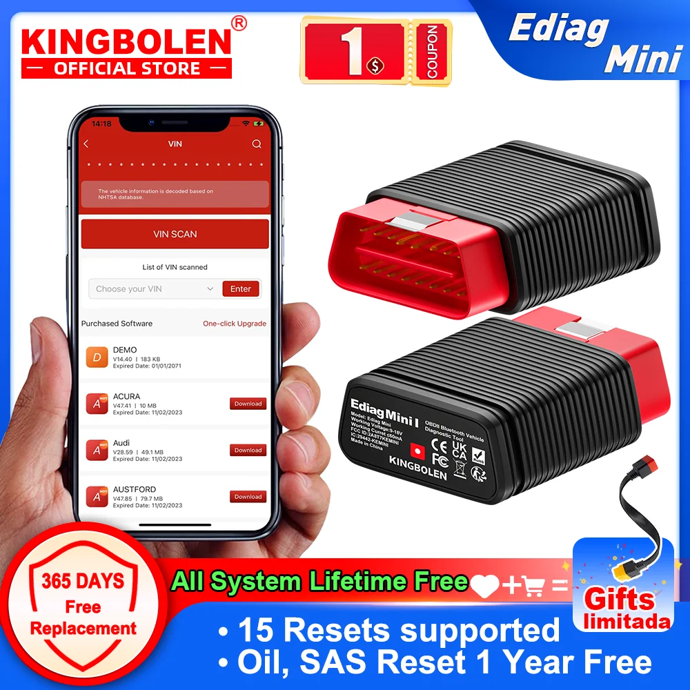 KINGBOLEN Ediag Elite OBD2-scanner Bluetooth, bidirectionele controlescanner alle systeemdiagnostische tool voor iOS en Android, 15 Hot Reset, CANFD-protocol, FCA AutoAuth, geen abonnementen