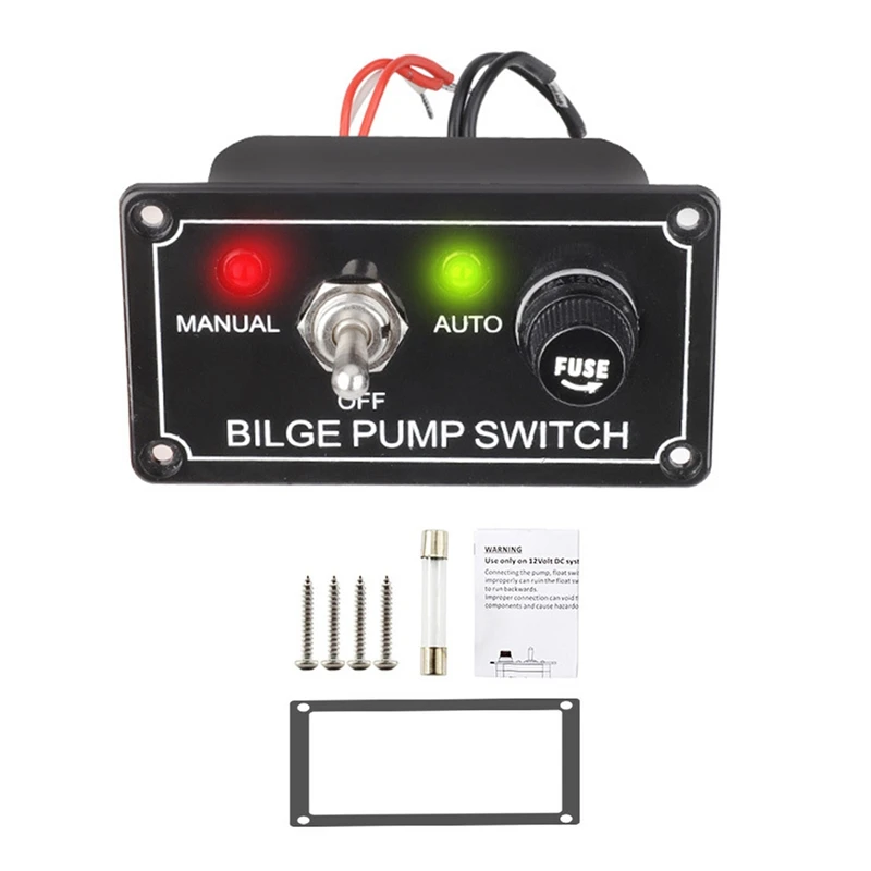 

DC 12V Fused Marine Bilge Pump Switch Panel With LED Indicator Light Manual/Off/Auto 3-Way Toggle Switch