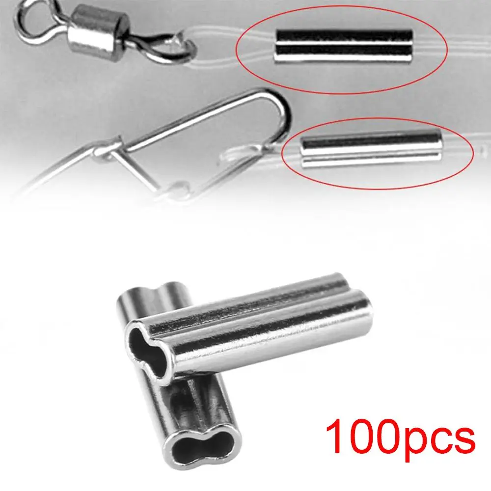 

100pcs 8/10mm Portable Durable Connector Oval Stainless Steel Double Copper Tube Fishing Wire Tube Line Crimping Sleeves