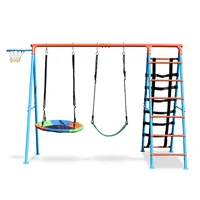 Swing Sets for Backyard, 550LBS Swingset Outdoor for Kids, Basketball Hoop, Climbing Ladder and Nets 1
