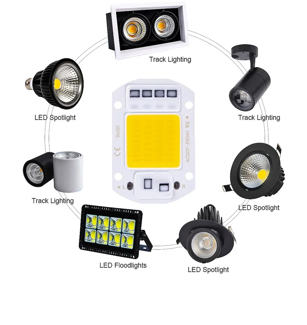 10PCS 50W 30W 20W LED COB Chip 220V Led Chip No Need Smart IC Driver Diode Chip Beads for Flood Light Spotlight DIY Lighting