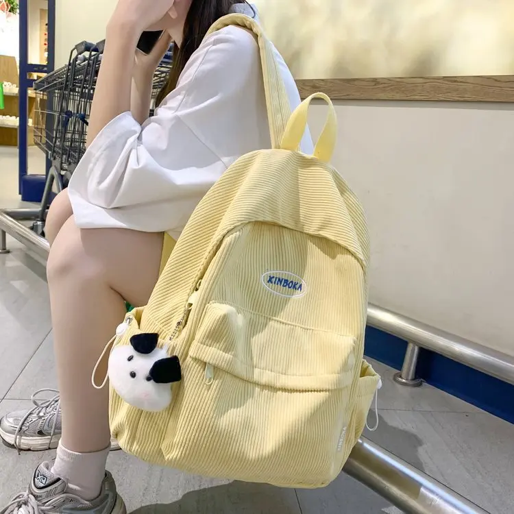 

Solid Color Corduroy Cute Woman Backpack Schoolbag For Teenage Girls Boys Harajuku Female Fashion Bag Student Lady Travel Pack