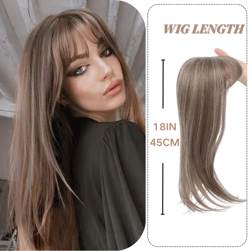Topper per capelli da 18 pollici per donna con frangia 3D 360 ° Copricapo Sintetico Liscio Lungo Effetto Voluminoso per Capelli Diradati - immagine 4