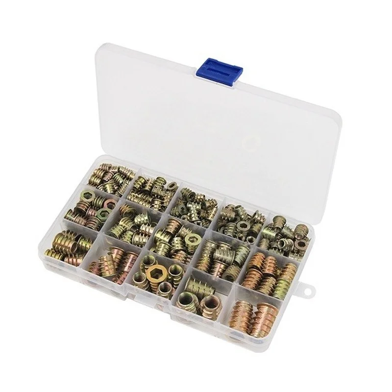 230PCS Assorted Nut Bolt Flanged Hex Drive Head Furniture Nuts M4 M6 M8 M10 Zinc Alloyl Thread for Wood Zinc Alloy Insert Sets
