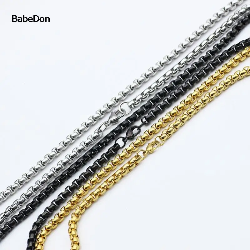 BabeDon 2MM 2.5MM 3MM Box Chains Stainless Steel Necklace DIY Long Necklaces Jewelry for Women Men Statement 45CM-75CM