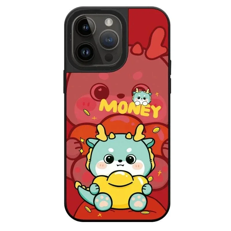 

Mirror Surface Cartoon Dragon New Year Phone Case Cover for iPhone 11 12 13 14 15 Pro Max Case for iPhone 15 ProMax