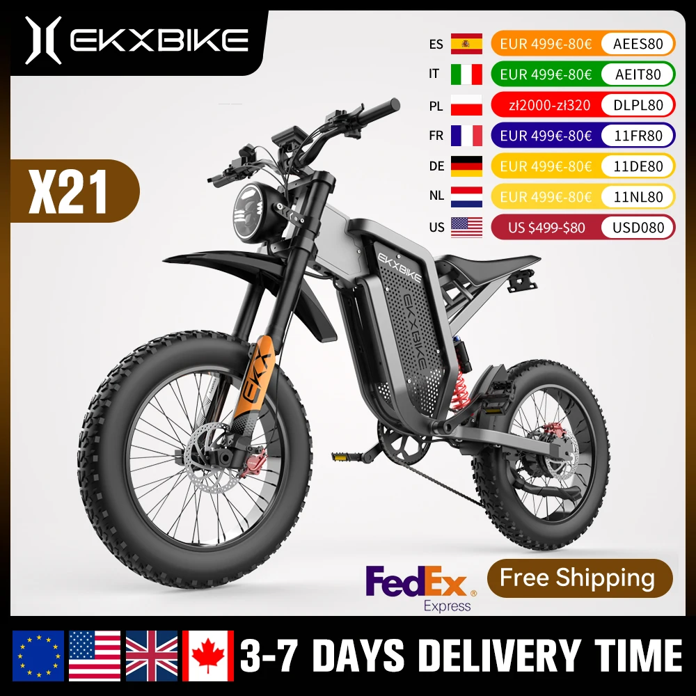 EKX X21 Adults Electric Bike 2000W 48V35AH 55km/h Samsung Battery Snow Electric Motorcycles 20&ldquo;*4.0 Off Road Tyre Mountain Ebike