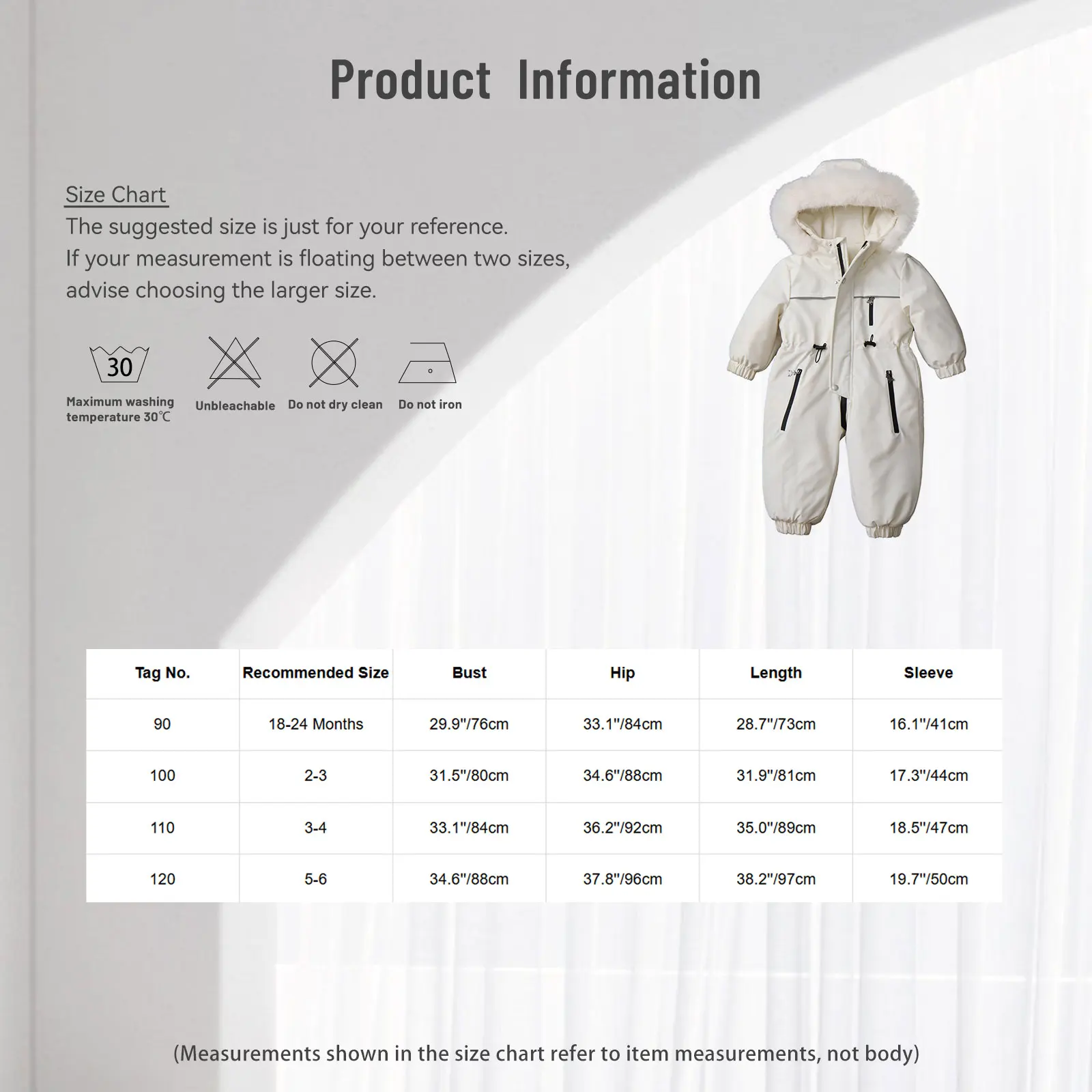 Kids Baby Boys Girls Fleece-Lined Ski Jumpsuit Zipper Hooded Bodysuit Snowsuit -30 Degree Winter Overalls Outwear Suits
