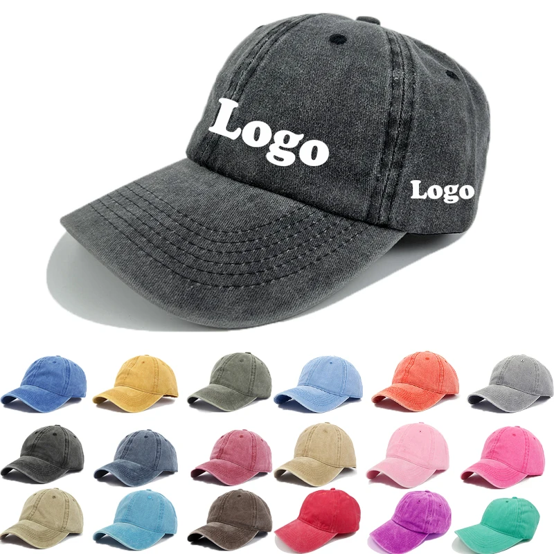 

Custom LOGO Washed Cotton Baseball Cap Snapback Hats Adjustable Size Soft Cap Retro Unisex Vintage Washed Cotton Sunshade