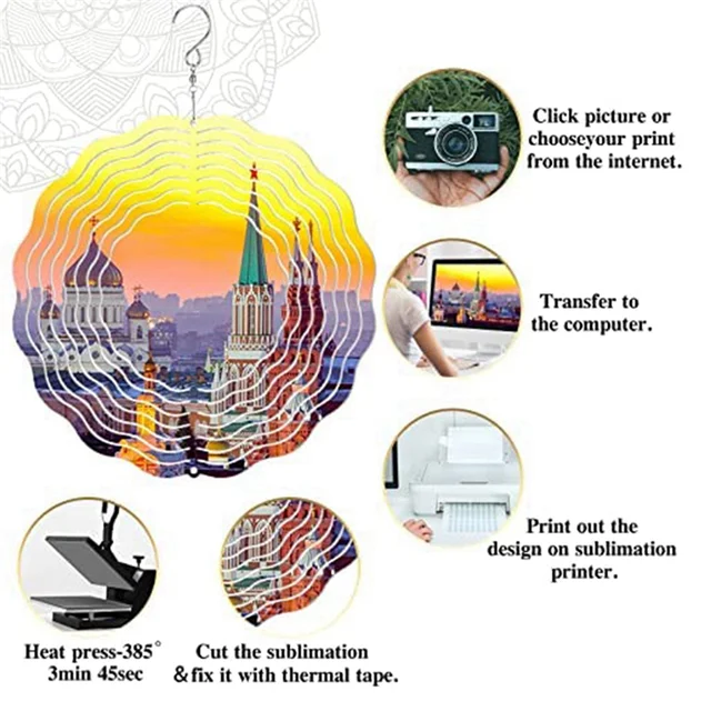 Forró! 6 Csomag 8 Hüvelykes Szublimációs Szél Fonó Üres 3D -S Szélfutók Lógó Fonógépek A Beltéri Kültéri Kerti Dekorációhoz - Image 3