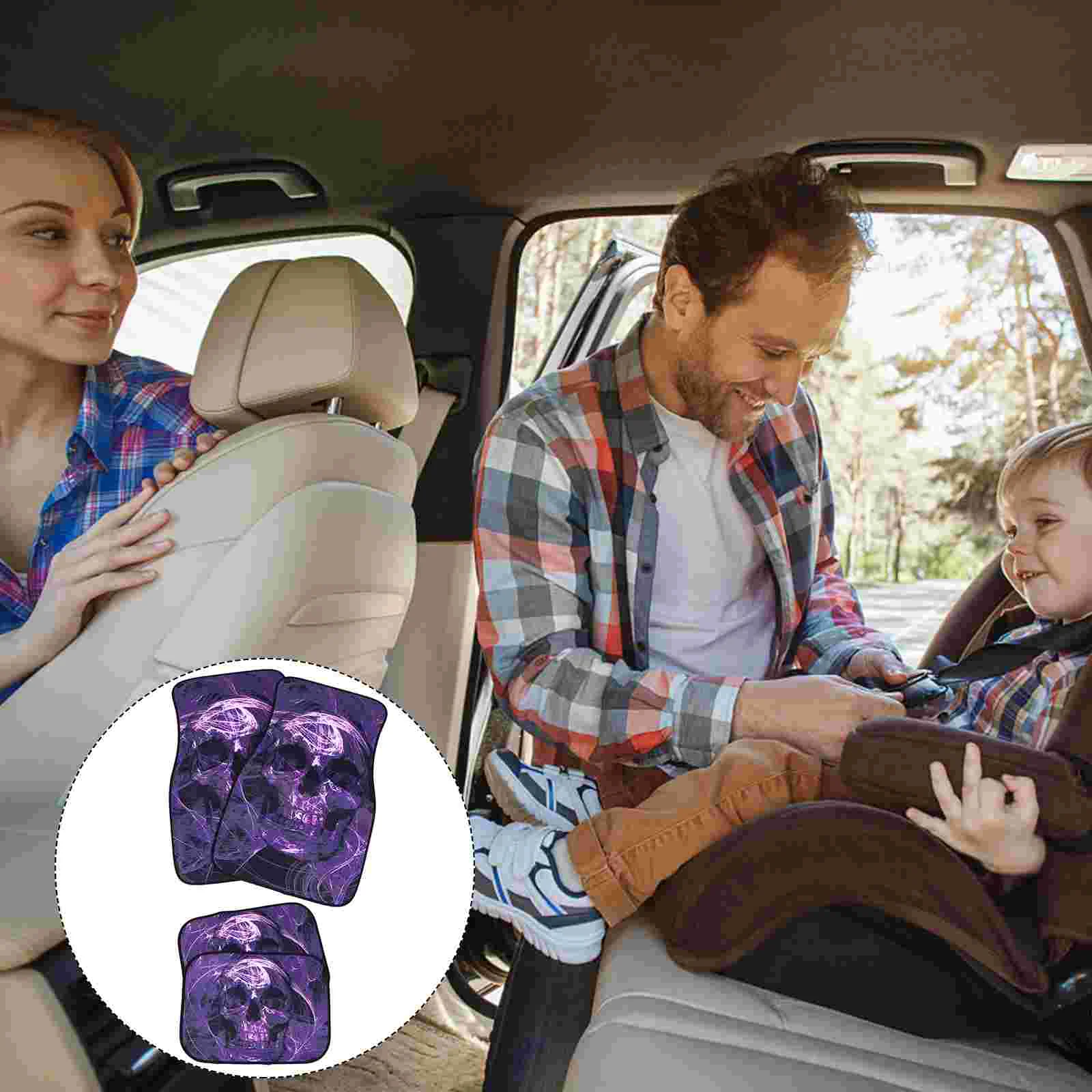 

4 Pcs European and American Purple Skull Mats Foot Pad Car Accesories Polyester