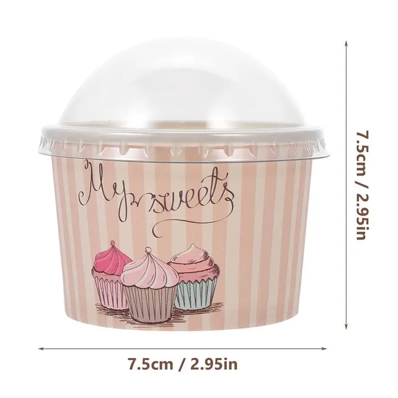 Disposable Paper Cups 50 Sets Yogurt Bowl Ice Cream Cups Bowls Lidded Cake Bowls Milk Pudding With Cover
