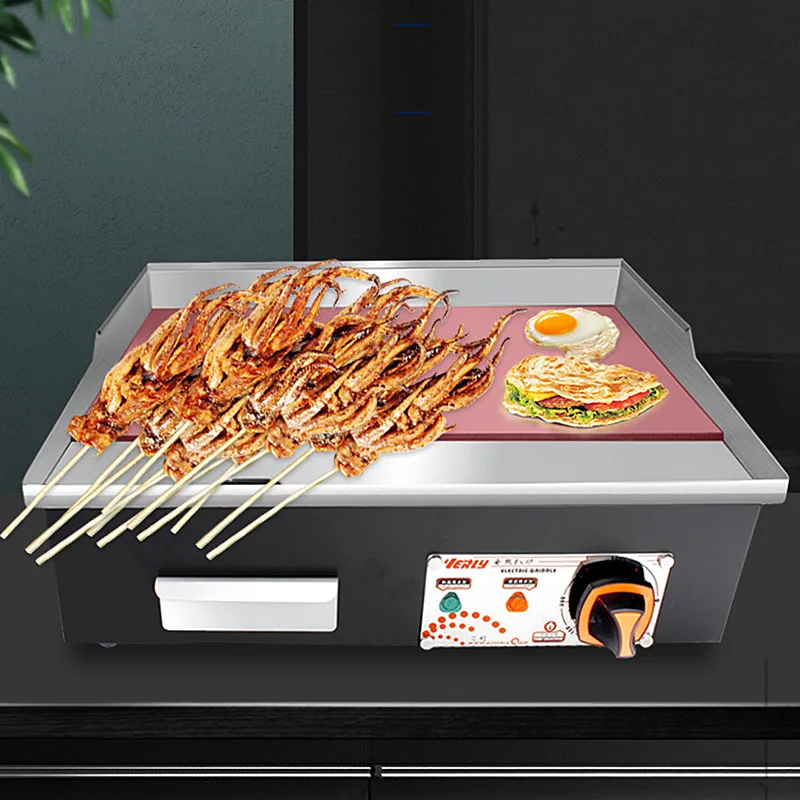 Commercial Electric Grill Skillet Stainless Steel Electric Griddle Grooved & Flat Large Hotplate Teppanyaki Grill 3