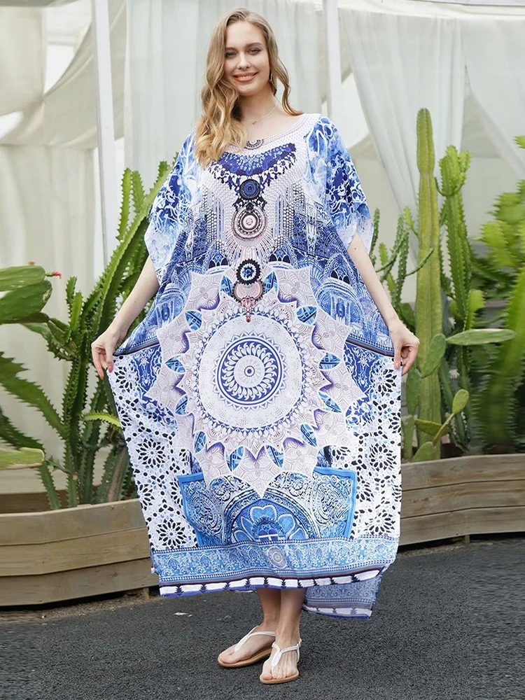 Plus Size Beach Maxi Dress Cover Up Robe Plage Bathing Suit Cover Ups Pareo Salida De Playa Kaftan Beach Swimwear Up