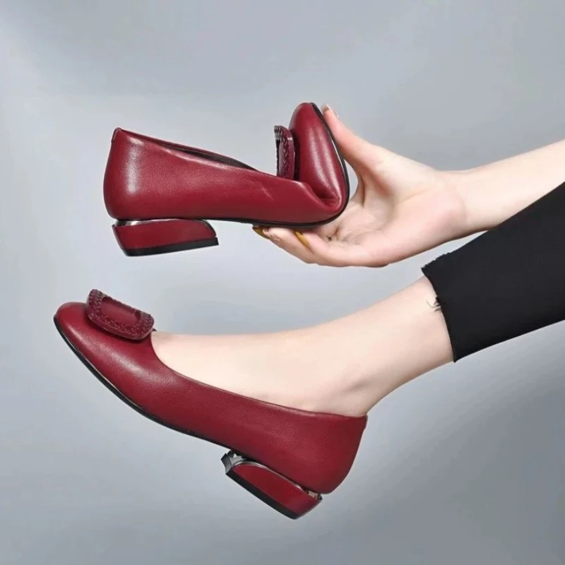 Women Pumps Soft Pu Leather Women's Low Heel Shoes Shallow Mouth All-match Pumps Thick Heels Ladies Work