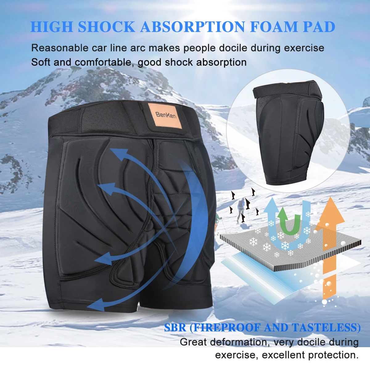 BenKen EVA Pad Skiing Anti-Collision Sports Shirts Butt Pants Hip Guard Protection Cycling Protective Gear for Outdoor Sports