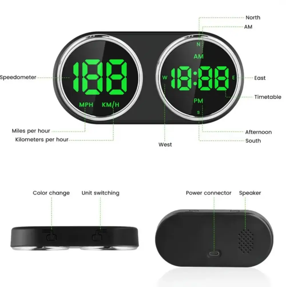 GPS-Heads-Up-Display mit MPH/KMH, digitales Armaturenbrett für Autos, Tachometer QC3.0, Schnellladegerät, Plug & Play für Auto, Boot, LKW, Motor, SUV – Detail 8