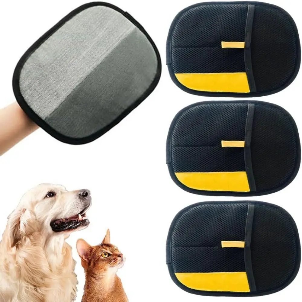 3PCS Double-sided Pet Grooming Gloves Multi-functional Soft Pet Hair Remover Brush Black Thickened Static Dedusting Brush Puppy