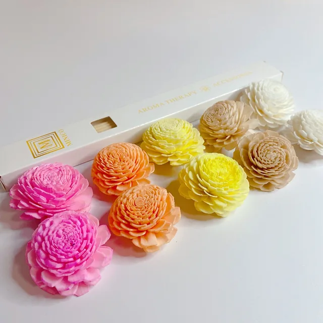 10Db 4,5 Cm-Es Színű Vegyes Sola Virág + 30Db Szálas Illékony Rúd No-Tűz Aromaterápiás Doboz Beállítva Az Otthoni Illatok Dekorációjára - Image 5