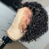 Perruque coupe lutin Transparent dentelle avant perruque de cheveux humains court crépus bouclés Bob perruques brésilien vague d'eau perruques de cheveux humains pour les femmes 3