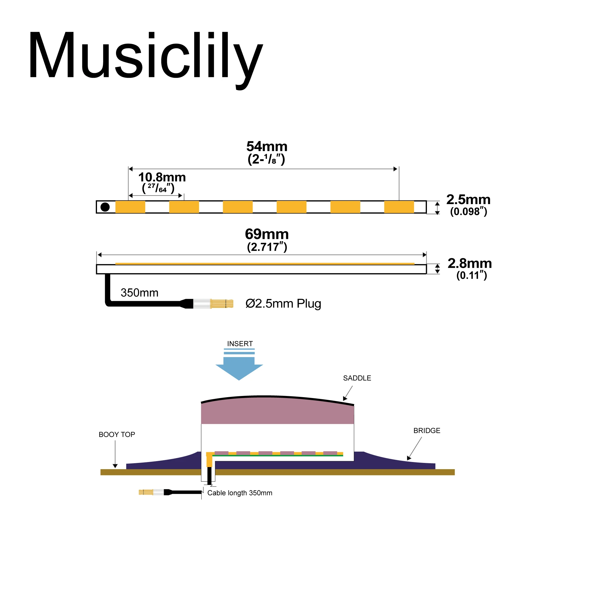 Musiclily Basic Gitarren-Tonabnehmer unter dem Sattel Piezo für Akustik-/Klassische Gitarre – Detail 13