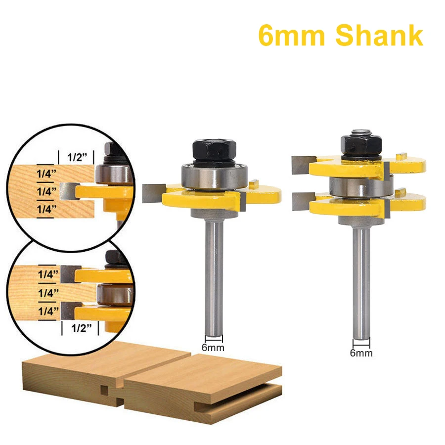 

6mm Shank Matched Tongue and Groove Router Bit 2 Pcs Set Wood Milling Cutter Flooring Knife