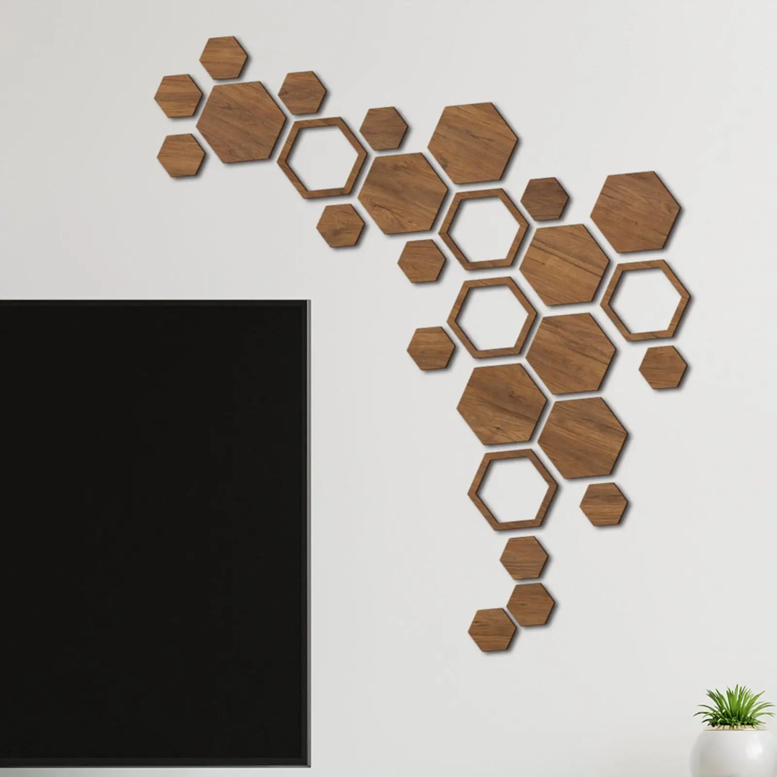 Hexagonal Shaped Wooden Wall Stickers Home Decoration 3D DIY Decals Murals Wallpaper for Bedroom, Living Room, Office, Door - 5