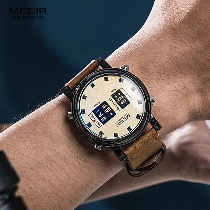 Drum Roller Montre Megir 2019 MEGIR Roller Pointer Watches For Men