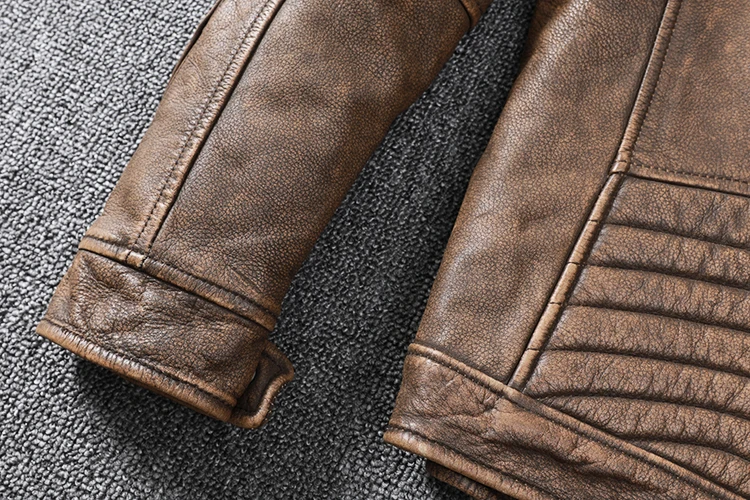 sheepskin jacket New Men Cowhide Coat Men's Genuine Leather Jacket Vintage Style Man Motorcycle Biker Leather Clothes Free Shipping mens sheepskin flying jacket