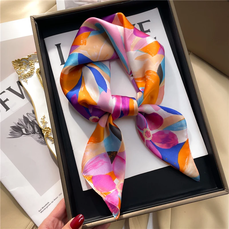 

Hair Women Scarf 70cm Silk Feeling Flral Fashion Design Brand Neckerchief Hijab Shawl Warps Bufanda Female Head Scarves Bandana