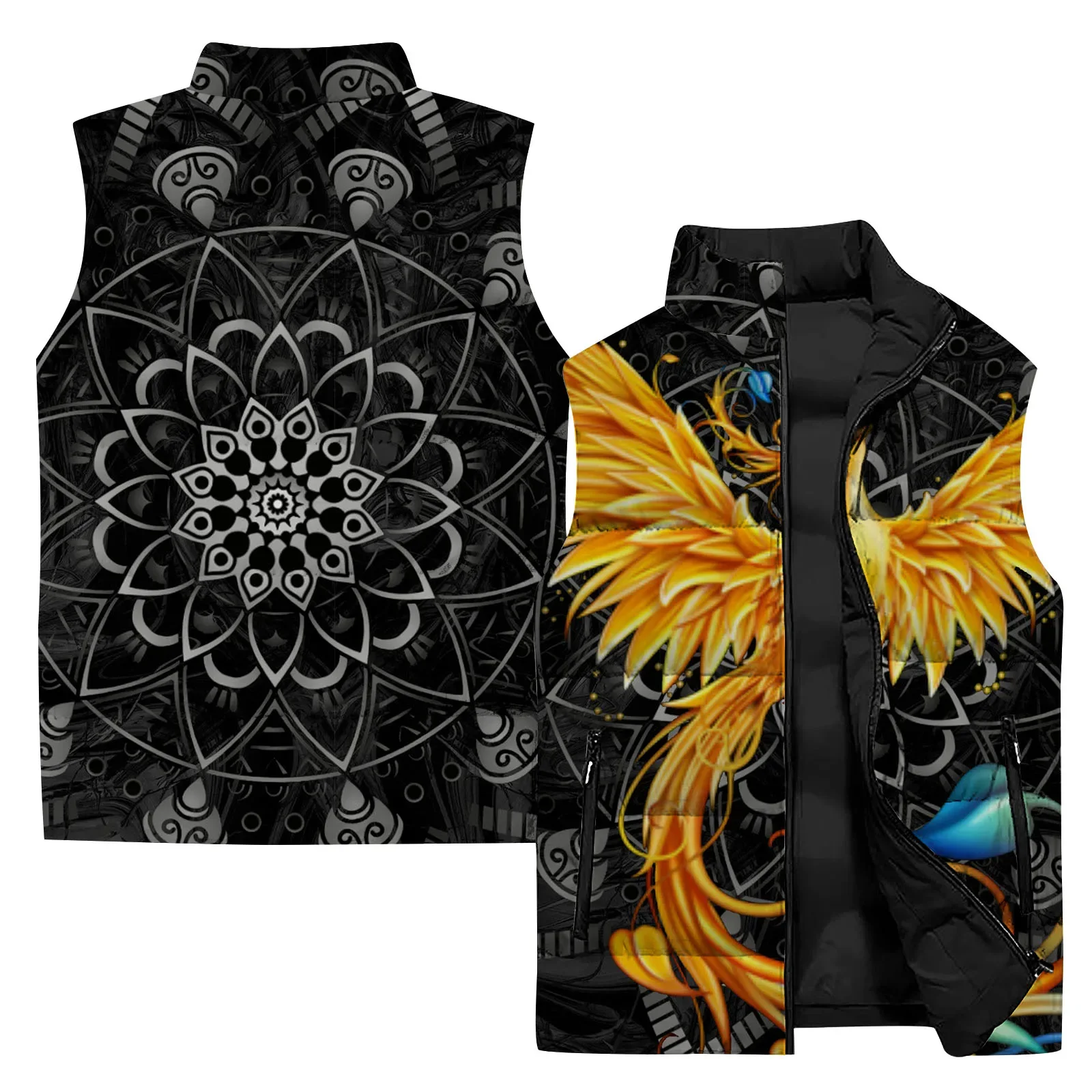 thumbnail image 1 of Chalecos de invierno para hombre, chaleco con estampado de moda de ave fénix, chaquetas y chalecos casuales cálidos para hombre 2024, chaleco de viento frío para hombre, 1 of 5