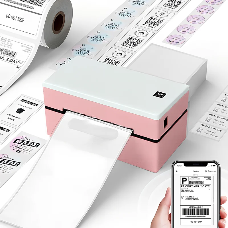 Impresora térmica Bluetooth rosa D200, portátil, inalámbrica, pequeña ...