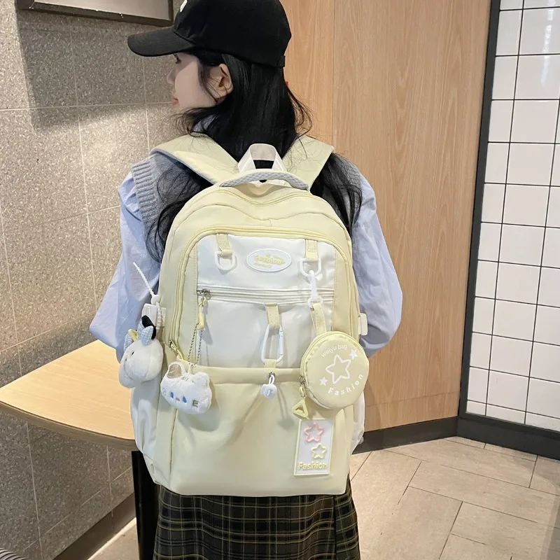 Simple Cute Star Pattern School Bag Large Capacity Wear Resistant Backpack for Student Study Travel Outdoor Camping 2