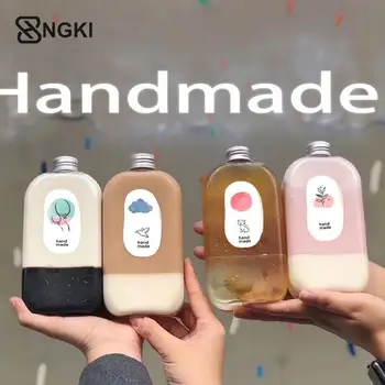 평평한 사각 병 음료 병, 주스 컵, 우유 차 주스, 차가운 음료 병, 400ml, 1 개